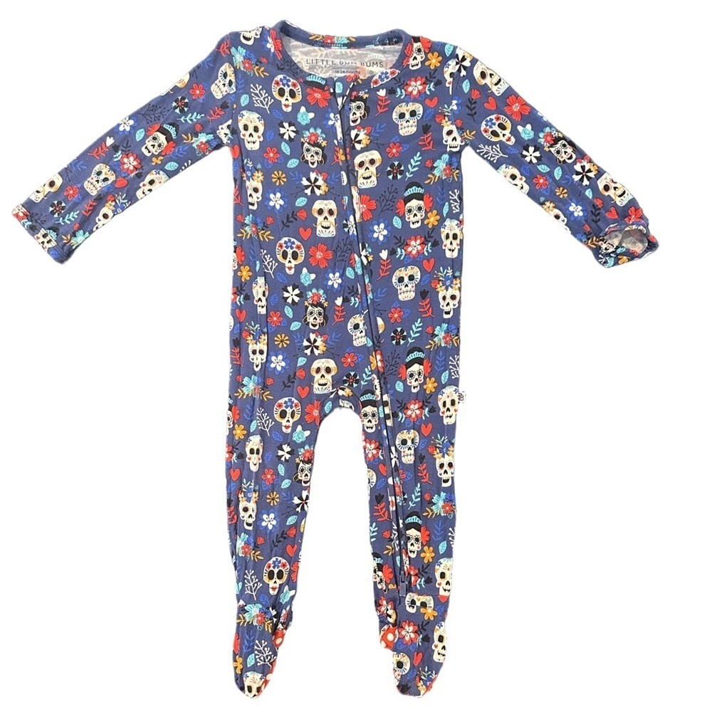 Kids Footie Blue Skull Flower
